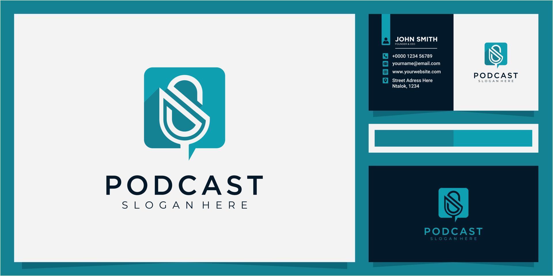 logotipo de podcast de chat de burbuja creativa, vector de logotipo de podcast de letra s con tarjeta de visita