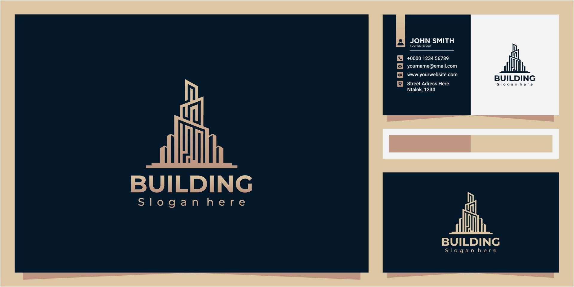 Gold gradient Building logo template with modern unique concept with business card vector