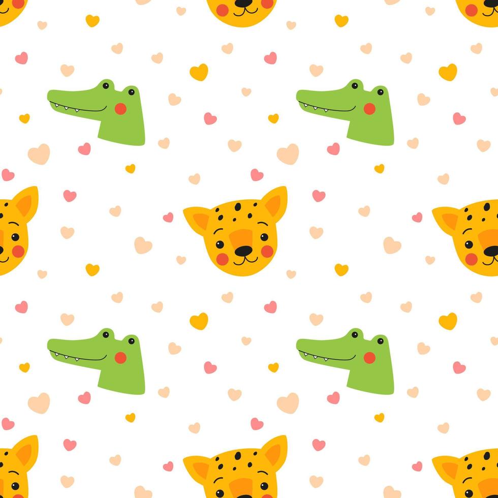 Little crocodile and leopard in cute seamless vector pattern