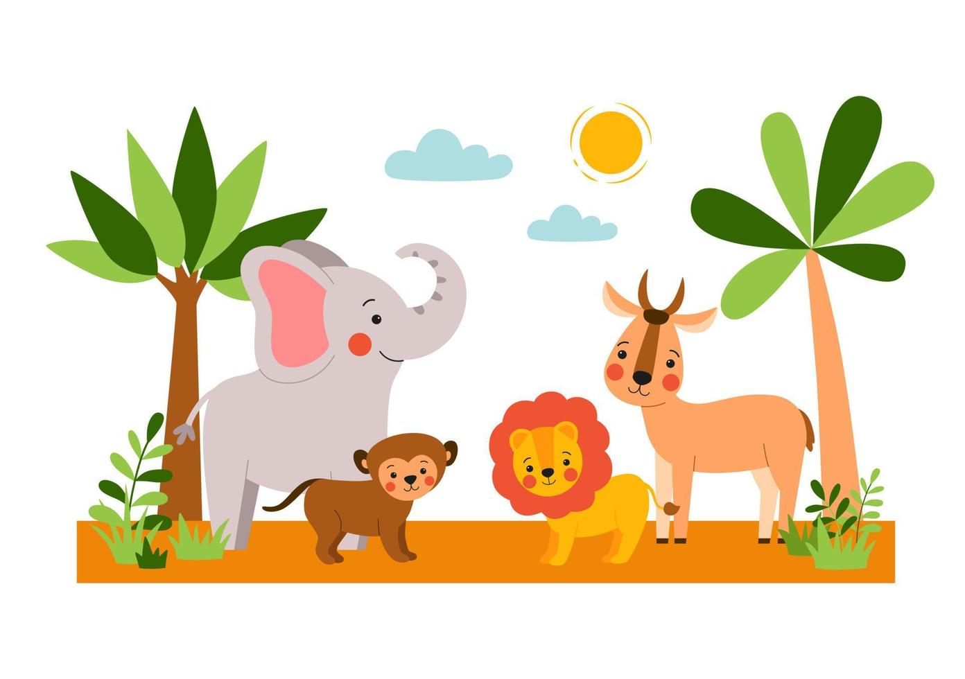 Wild baby animals standing on jungle forest background vector