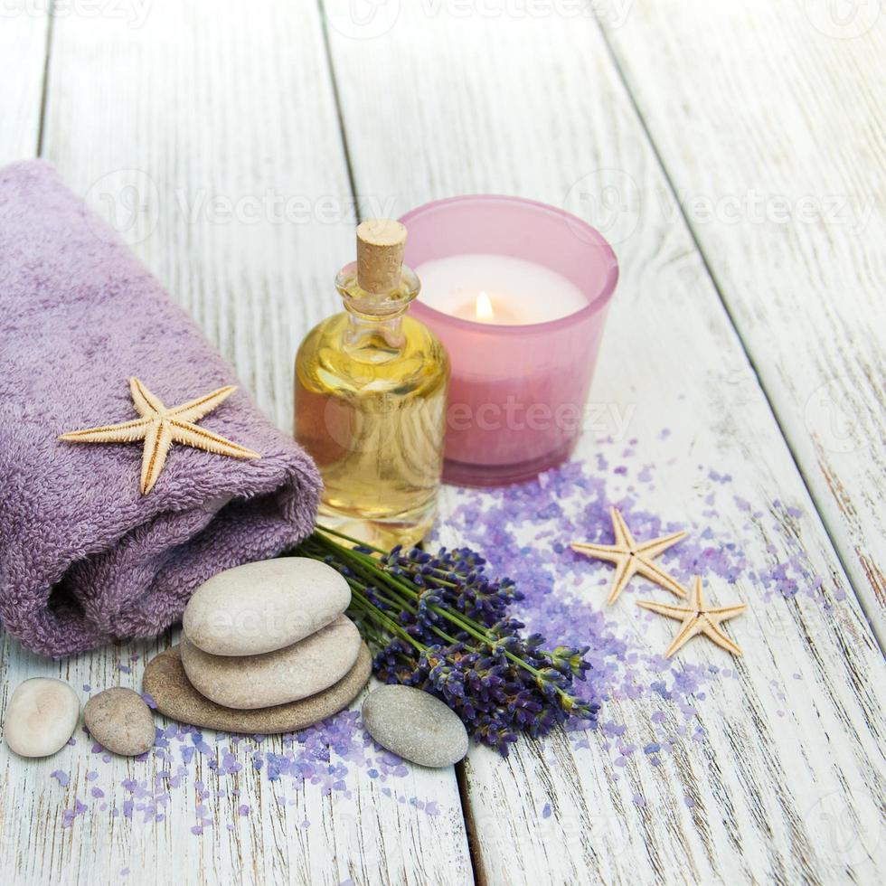 Lavender with essencial oil photo