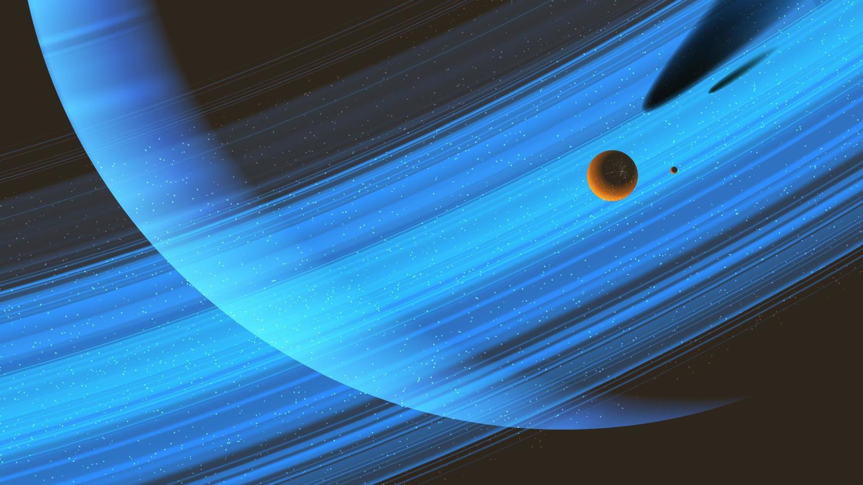 a giant ring planet with an orbiting moon. vector