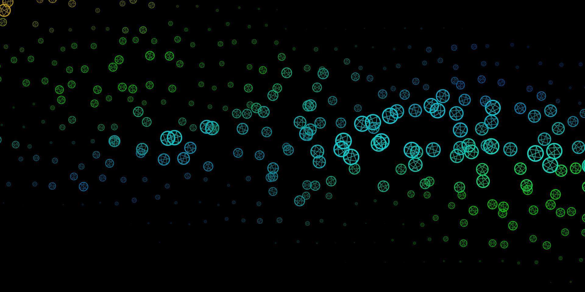 plantilla de vector azul oscuro, amarillo con signos esotéricos.