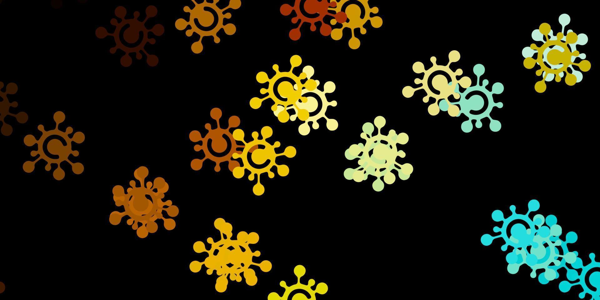 Dark blue, yellow vector backdrop with virus symbols.