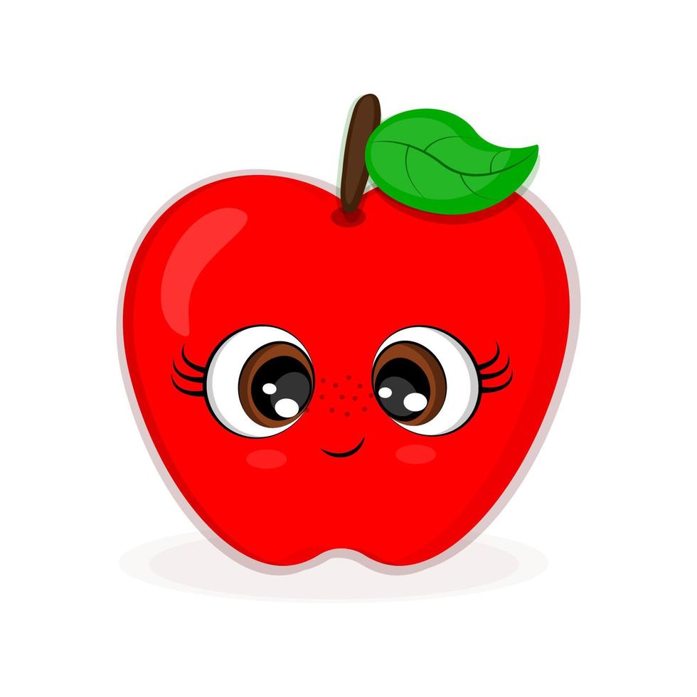 Apple face looking like kawaii cute fruit mascot isolated cartoon in flat style vector