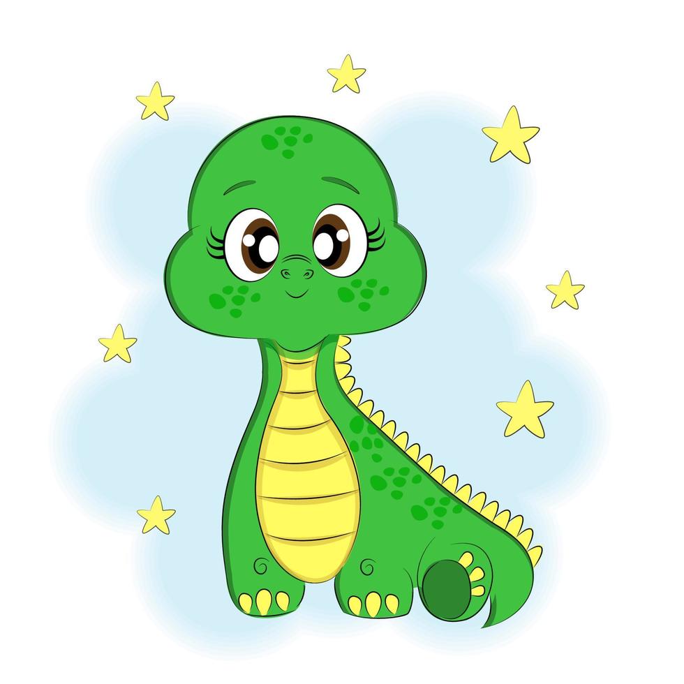 Cute baby dinosaur in cartoon style, Colorful cute baby illustration vector