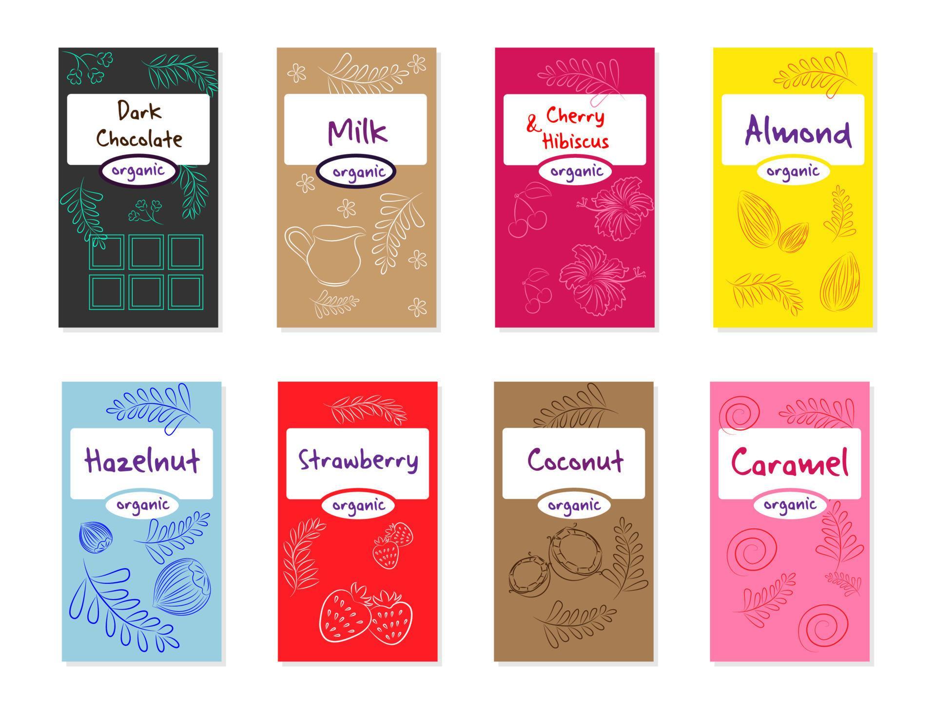 Chocolate packaging set, template with pattern in doodle style Chocolate packaging set, template with pattern in doodle style