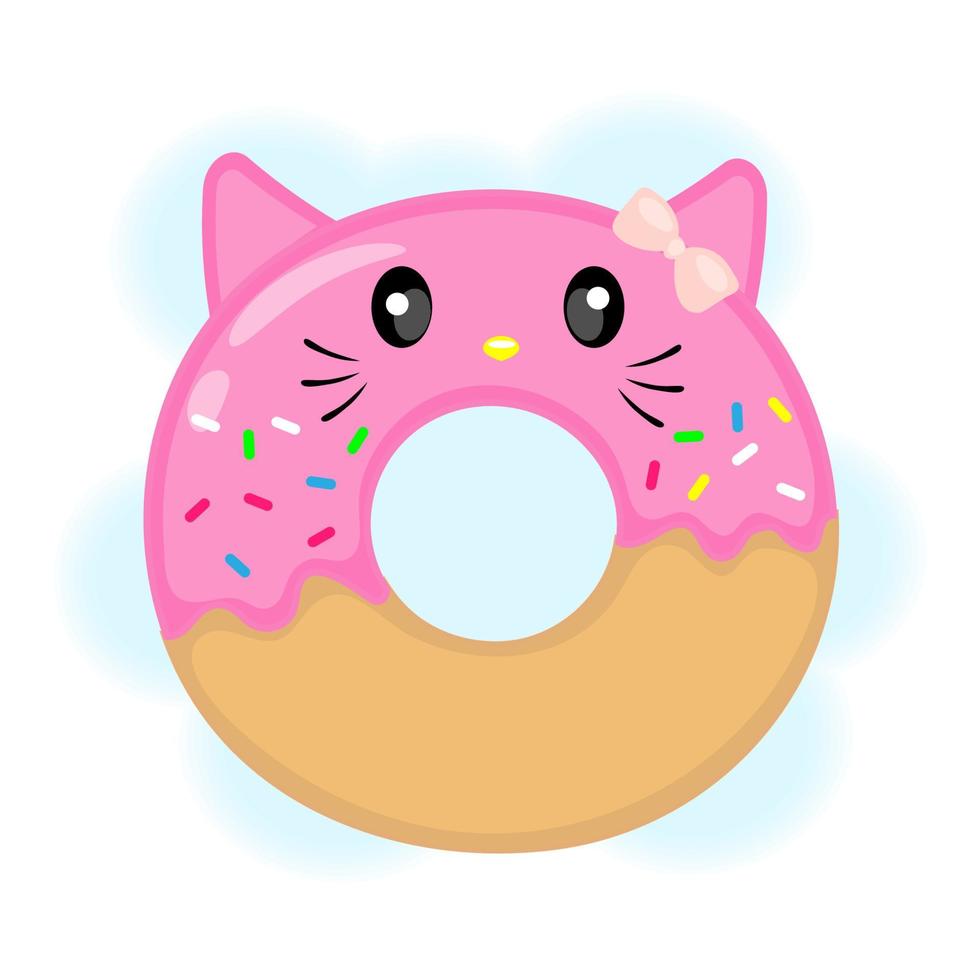 Donut in the form of a cute cat, cute kawaii character vector