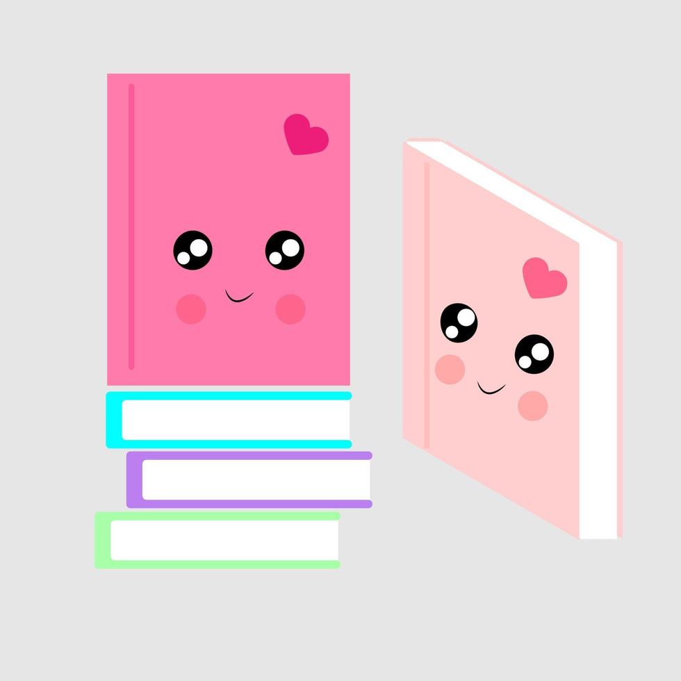 Cute book eyes character kawaii style print for t-shirt packaging stationery flat japanese style, Vector illustration