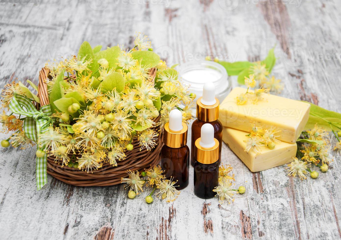Spa products with linden flowers photo