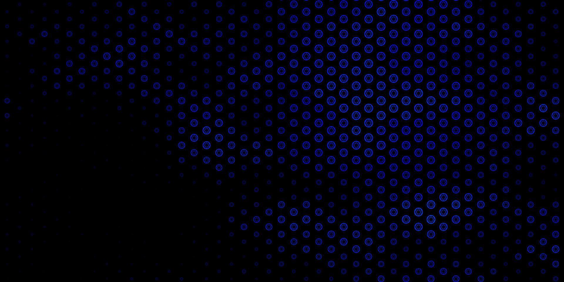 Dark BLUE vector background with occult symbols.