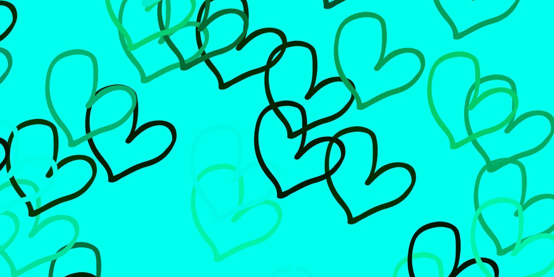 textura de vector verde claro con corazones encantadores.