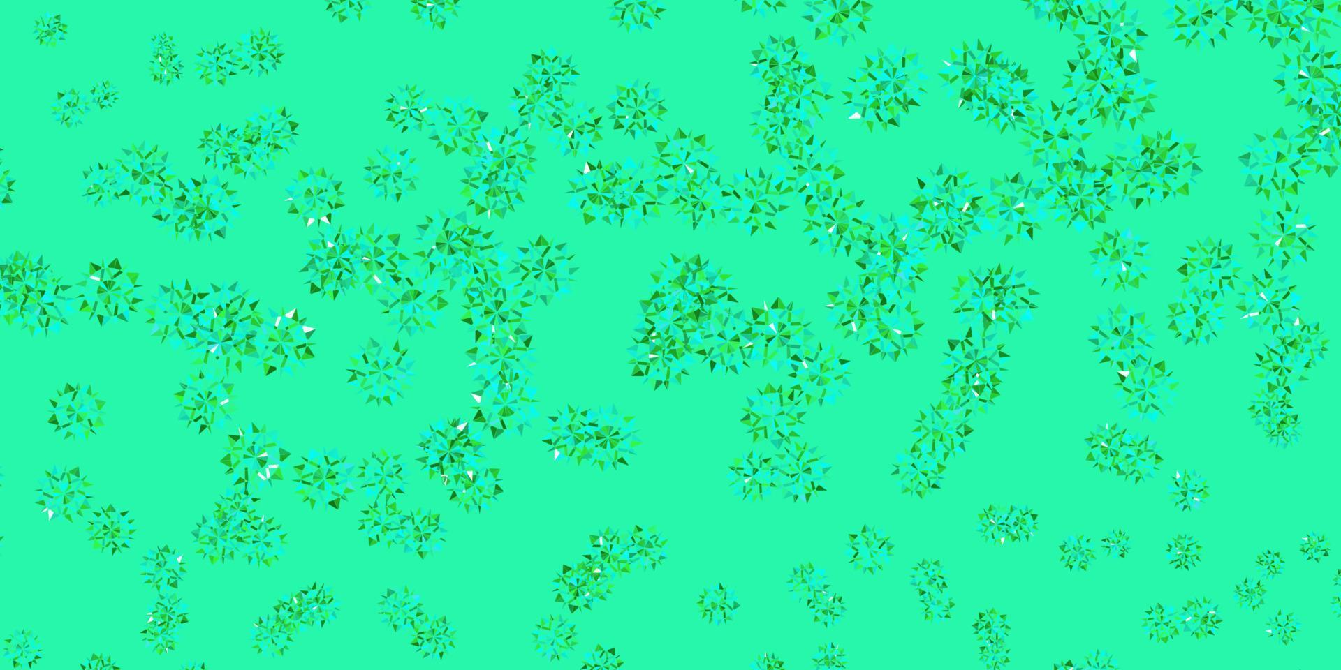 textura de vector verde claro con copos de nieve brillantes.