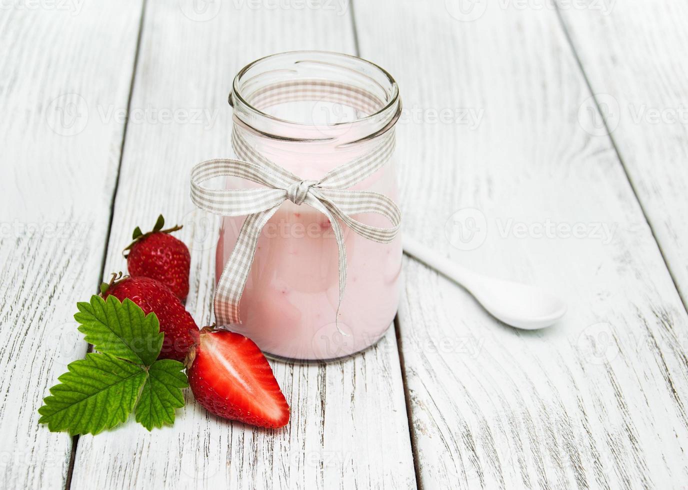 yogurt with fresh strawberries photo