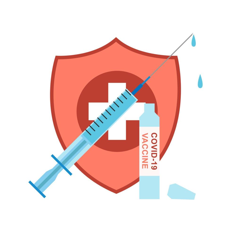 Syringe with cure and a glass bottle with vaccine. Health protection concept vector