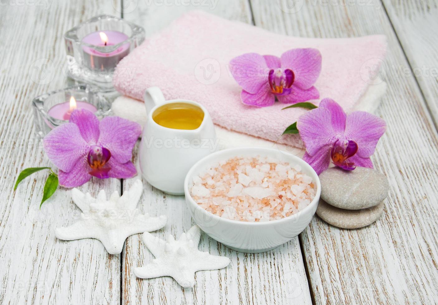 Spa concept with pink orchids photo