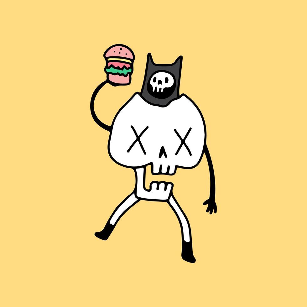 calavera y hamburguesa, ilustración para camisetas, afiches, pegatinas o prendas de vestir. con estilo hipster. vector