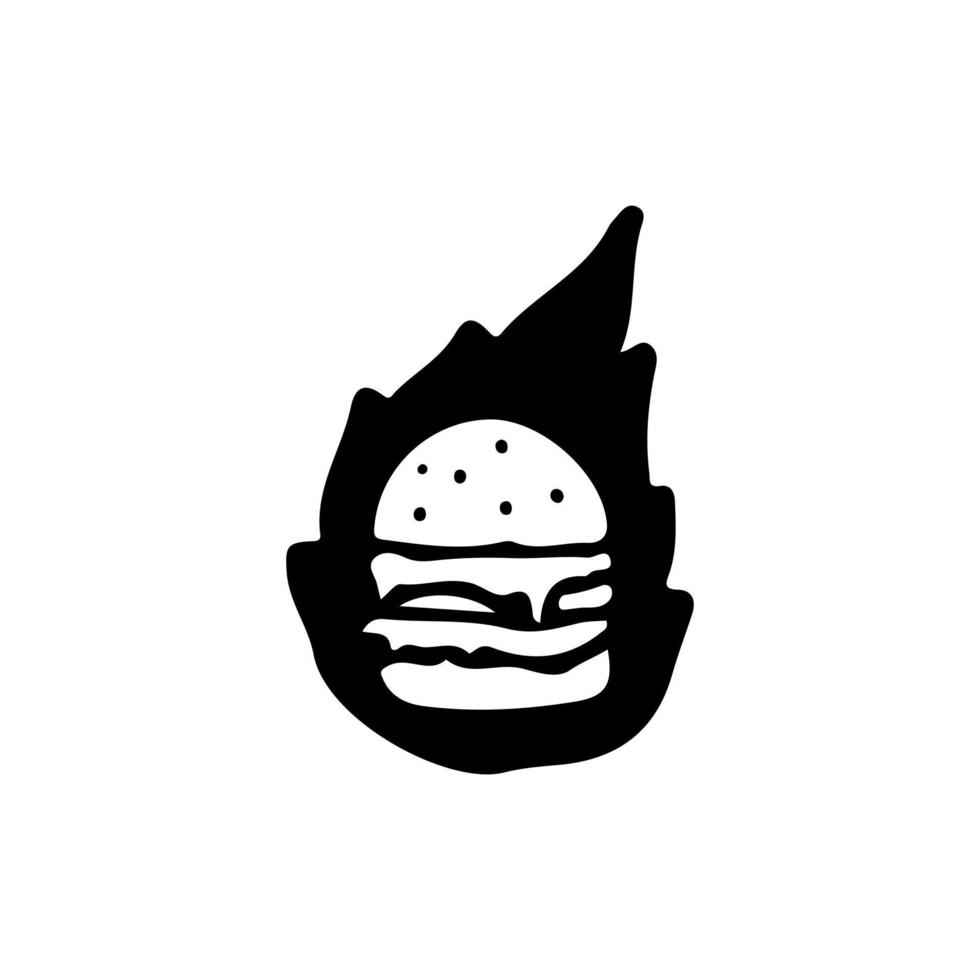 Burger and fire, illustration for t-shirt, sticker, or apparel merchandise. With retro cartoon style. vector