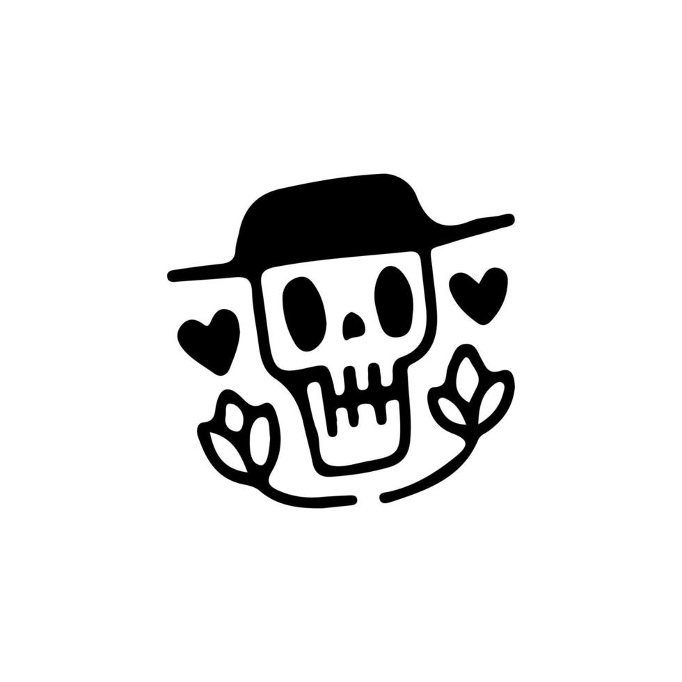 Cowboy skull with flowers and love symbol, illustration for t-shirt, sticker, or apparel merchandise. With retro cartoon style. vector