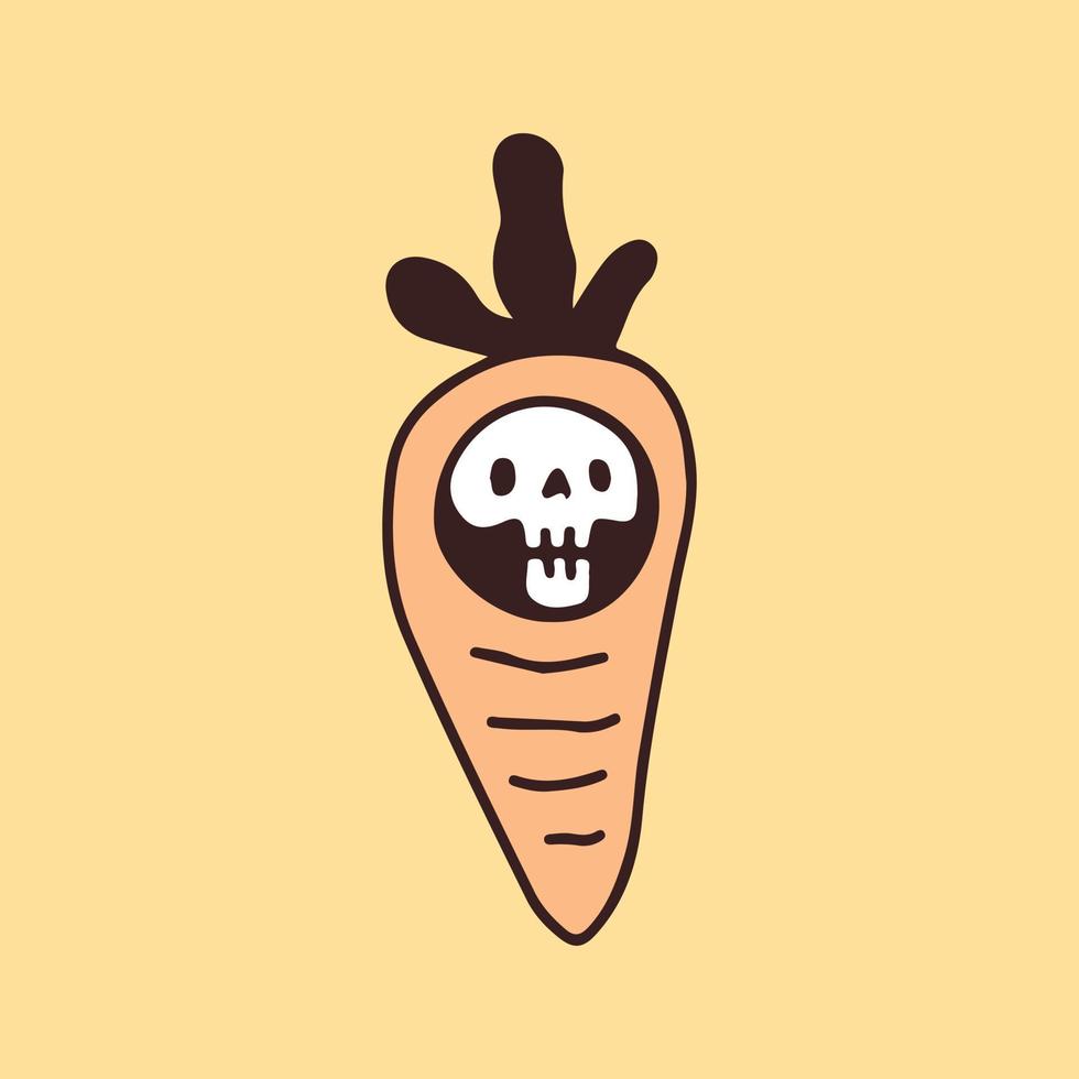 Carrot and skeleton head, illustration for t-shirt, sticker, or apparel merchandise. With retro cartoon style. vector