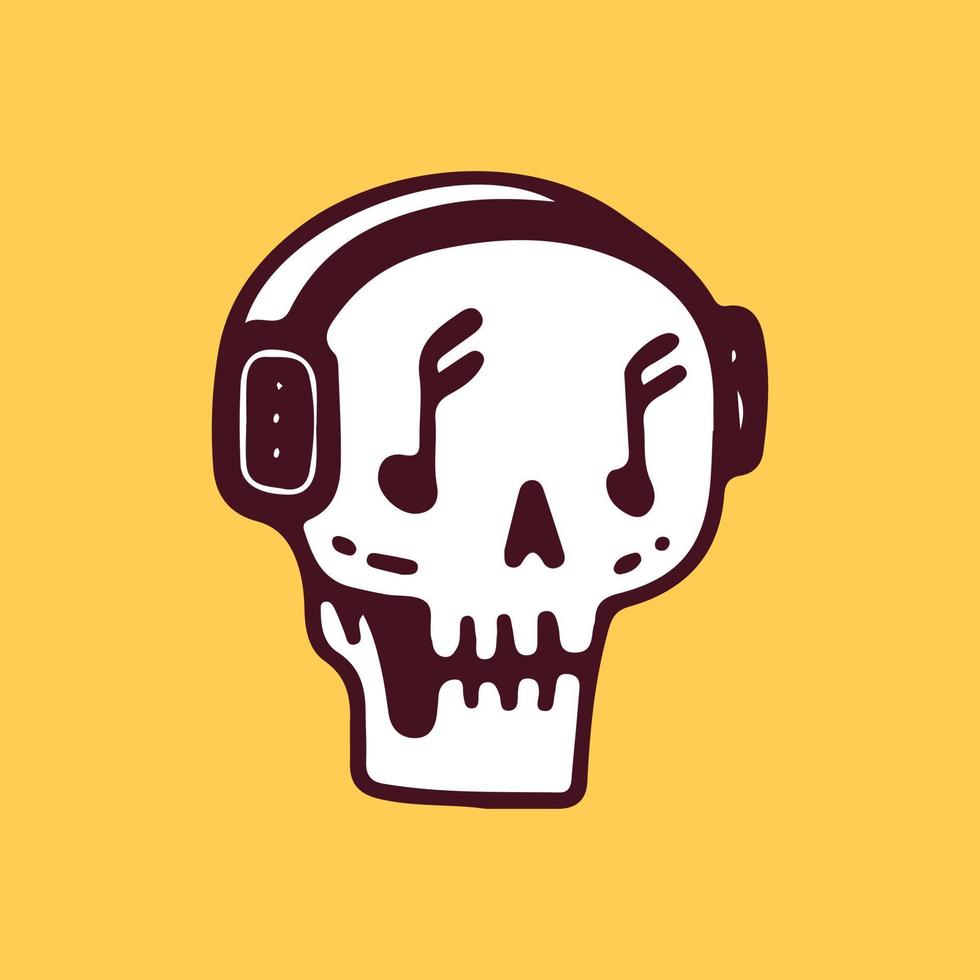 Retro skull head with earphone. illustration for t shirt, poster, logo, sticker, or apparel merchandise. vector