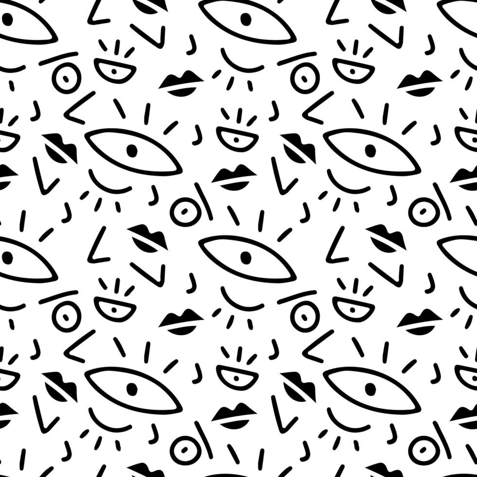 Abstract eyes, lips, and nose, seamless pattern illustration for t-shirt, sticker, or apparel merchandise. With retro cartoon style. vector