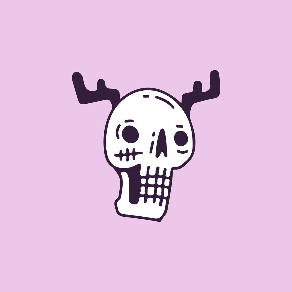 Cool skeleton head with deer horns, illustration for t-shirt, sticker, or apparel merchandise. With retro cartoon style. vector