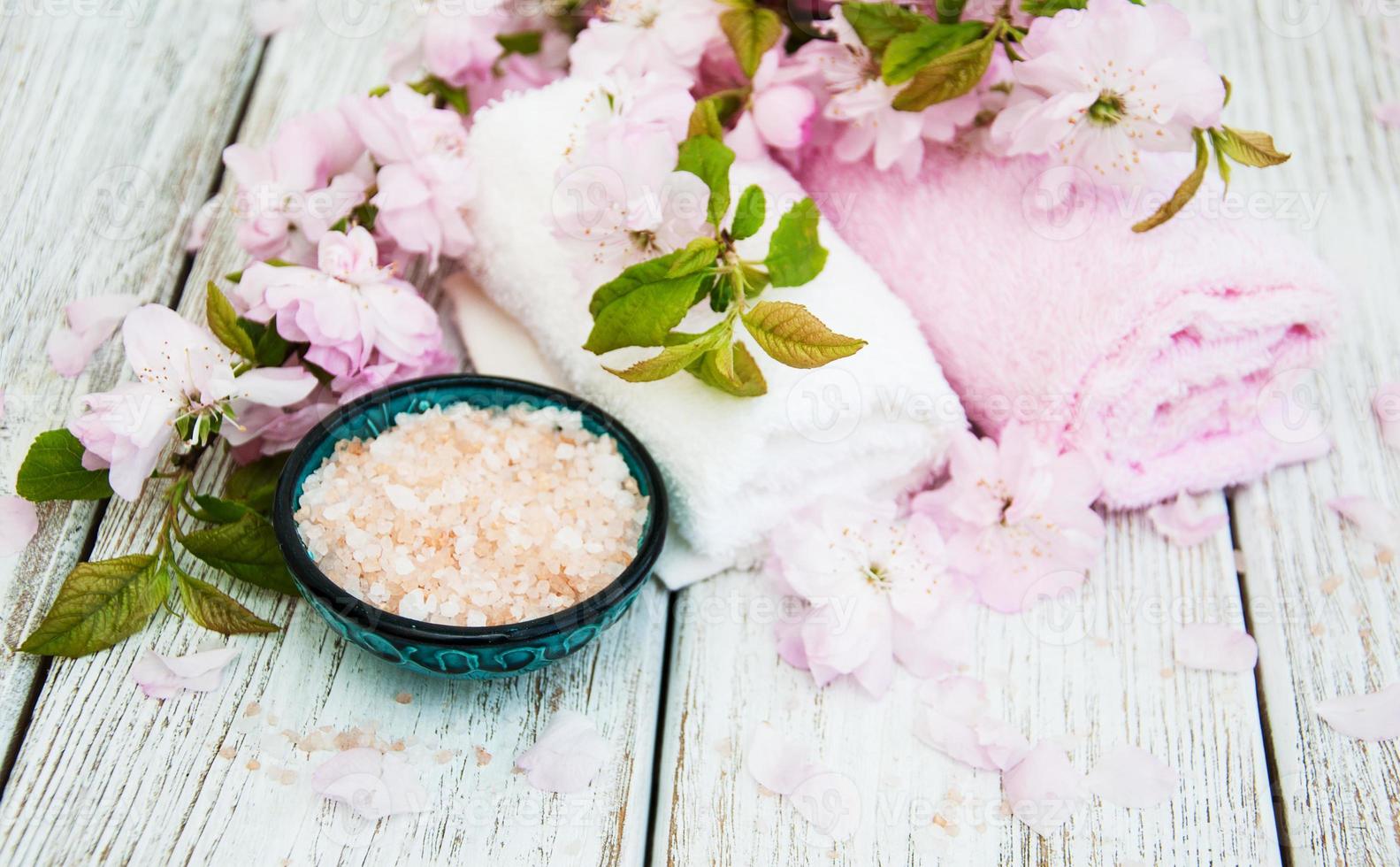 Spa products with sakura blossom photo