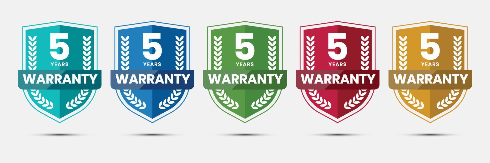 5 years Warranty badge design with shield vector illustration