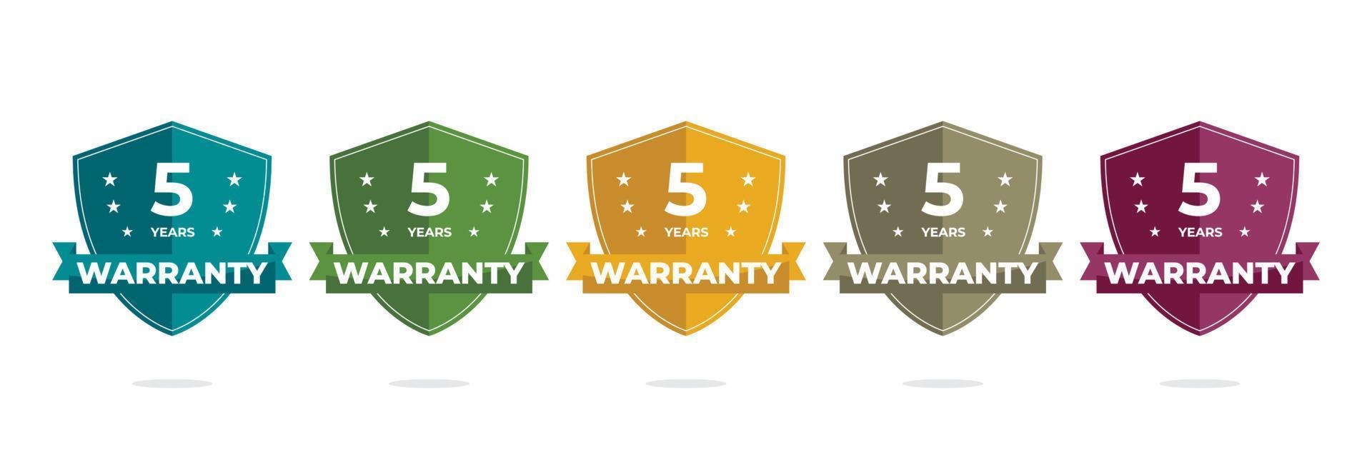 5 years Warranty badge design with shield vector