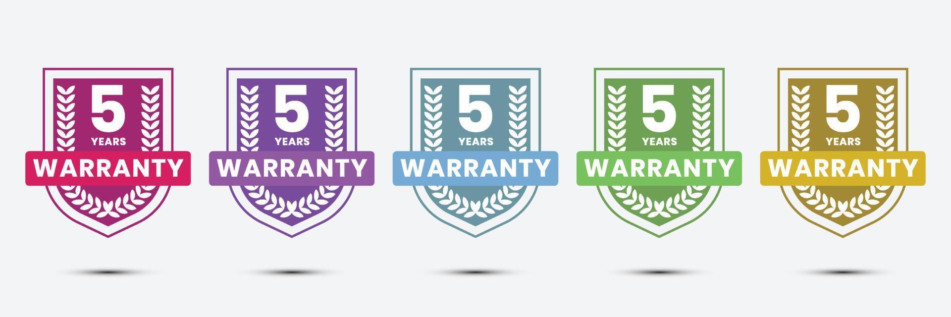 5 years Warranty badge design with shield shape vector
