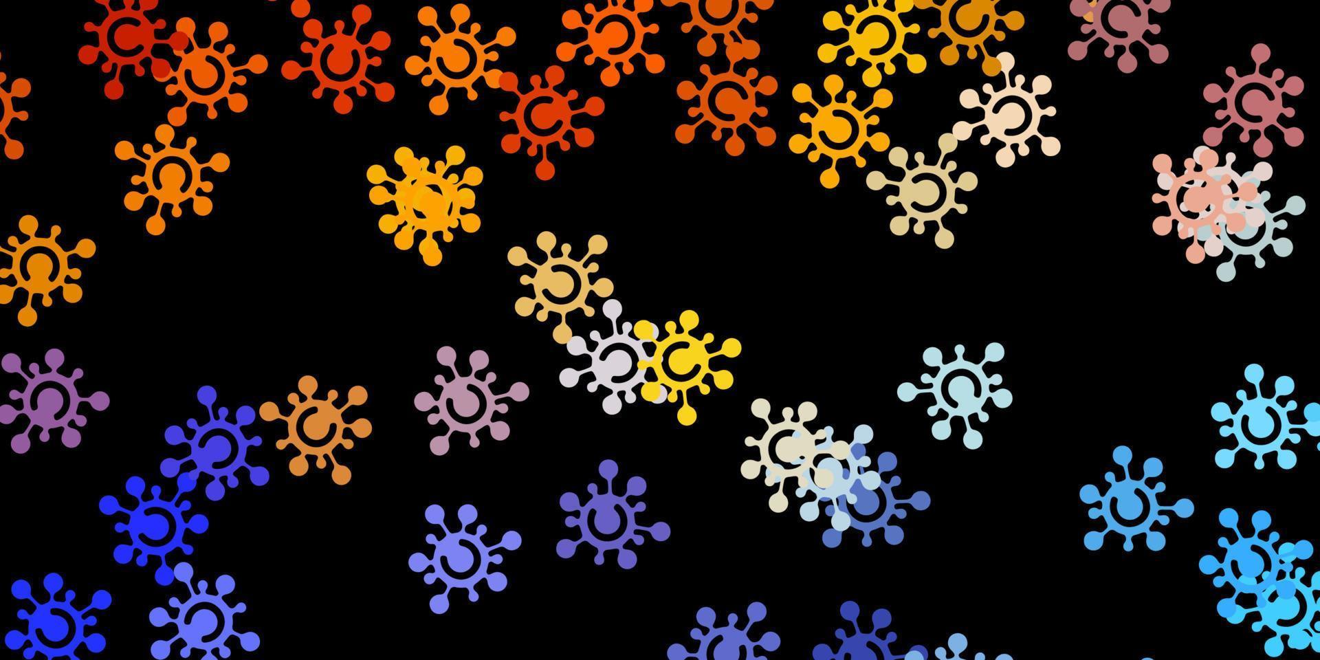 patrón de vector azul oscuro, amarillo con elementos de coronavirus.