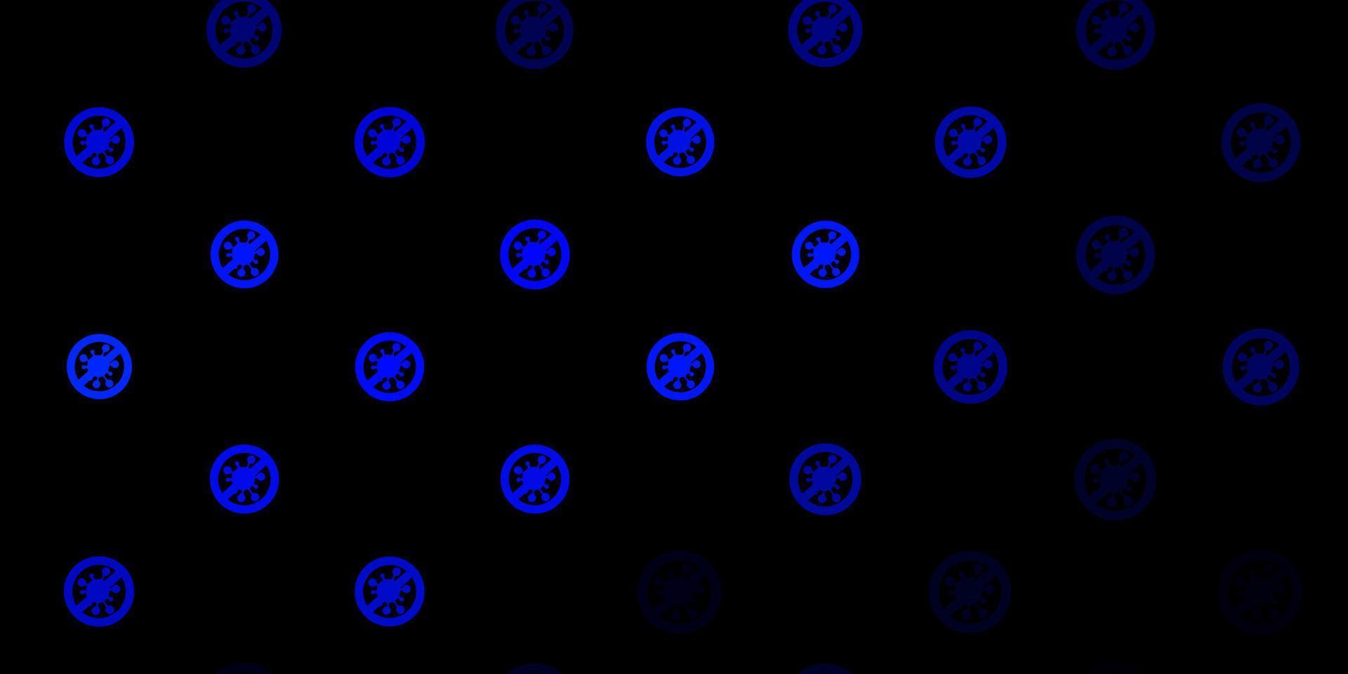 Dark BLUE vector background with covid-19 symbols.