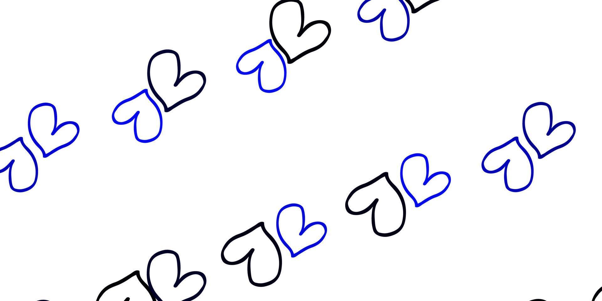 plantilla de vector azul claro con corazones de doodle.