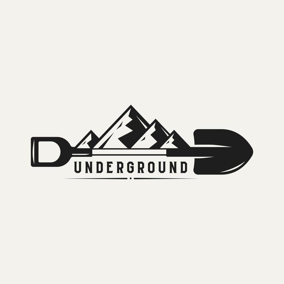underground with mountain and shovel vintage logo vector