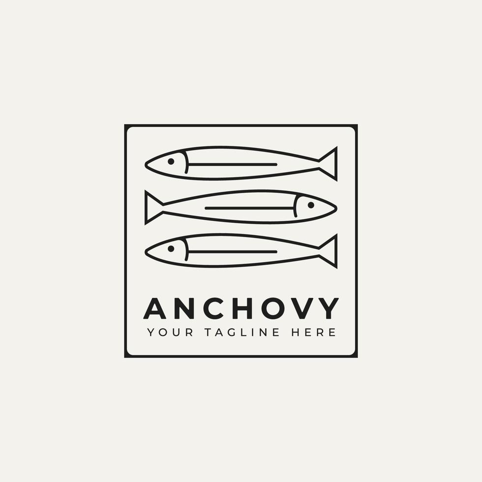 diseño de icono de logotipo de arte de línea simple de pez anchoa vector