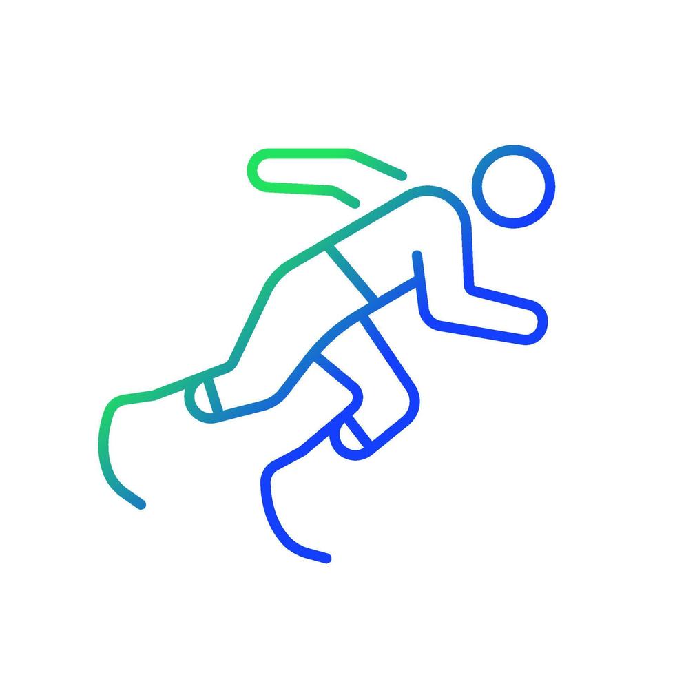 Athletics gradient linear vector icon. Sportsman run across track. Single sport competition. Athlete with disability. Thin line color symbol. Modern style pictogram. Vector isolated outline drawing