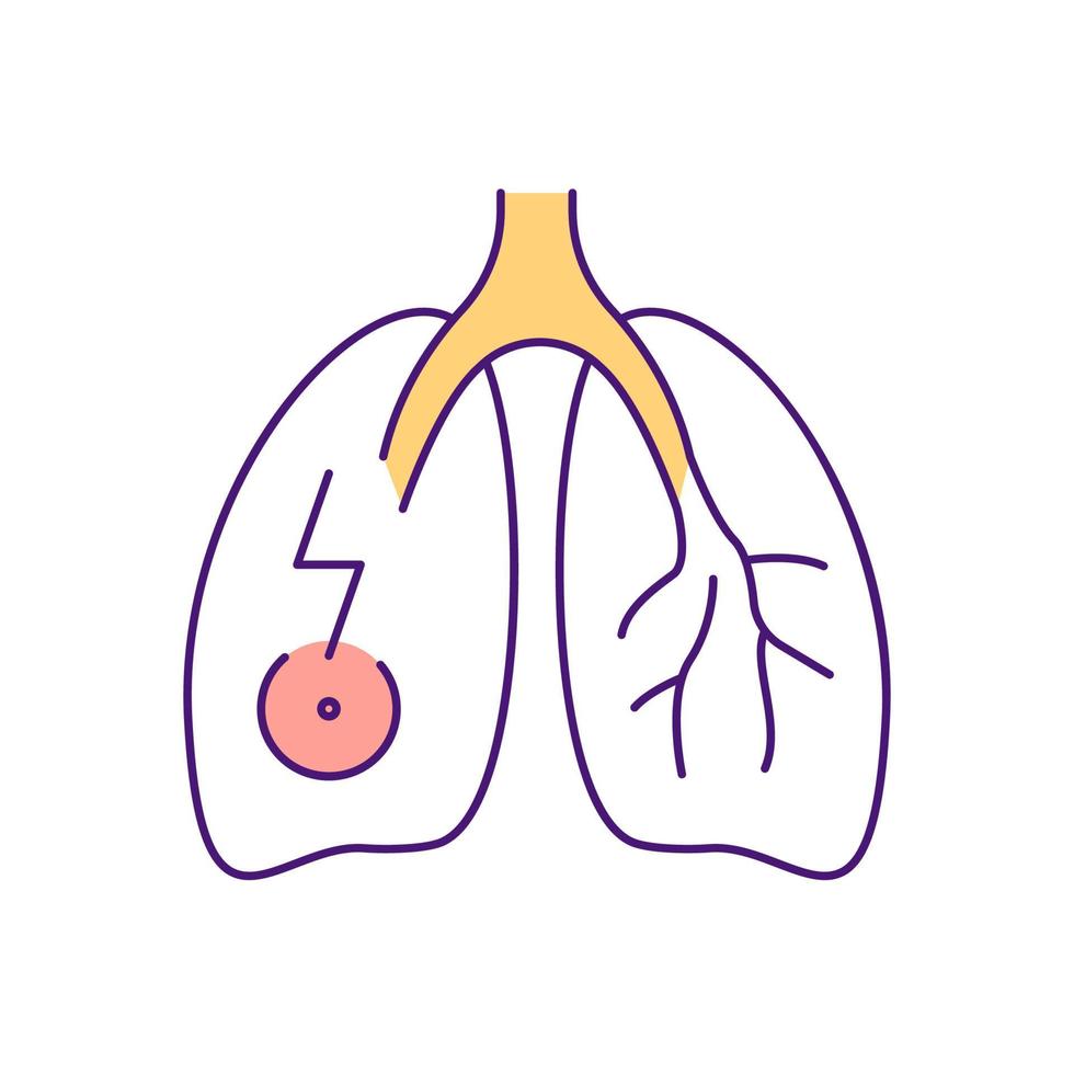 Lung pain RGB color icon. Respiratory problem. Chronic bronchitis. Health care issue. Internal organ acute pain. Pulmonary disease. Isolated vector illustration. Simple filled line drawing