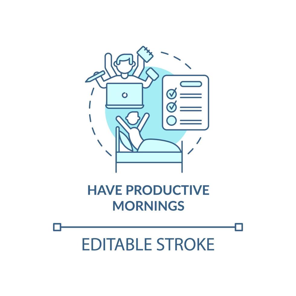 Have productive morning blue concept icon. Daily routine for effective work. Career advancement abstract idea thin line illustration. Vector isolated outline color drawing. Editable stroke