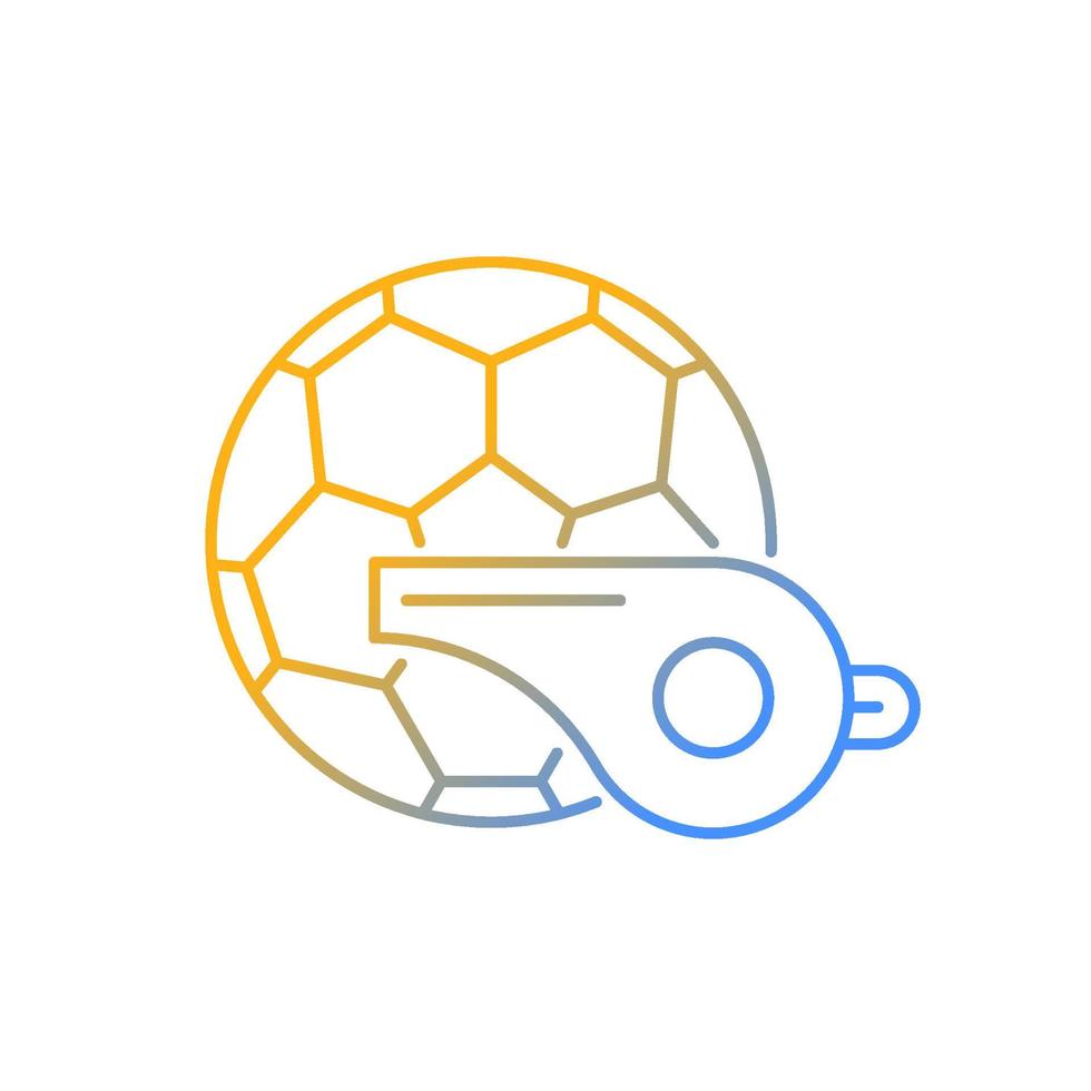 Physical training gradient linear vector icon. Soccer ball, whistle. Sport activities. Healthy lifestyle. Thin line color symbol. Modern style pictogram. Vector isolated outline drawing