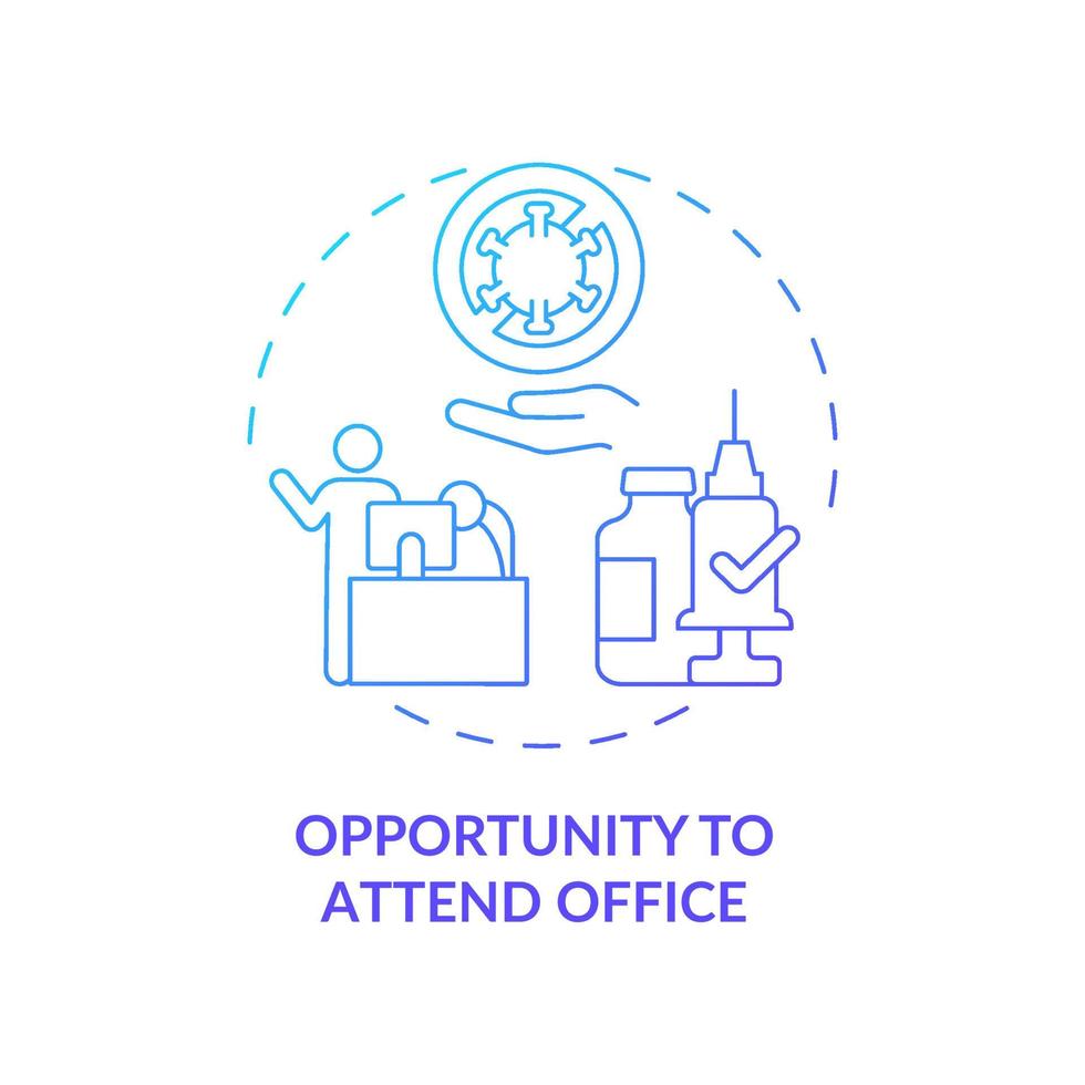 Opportunity to attend office blue gradient concept icon. Mandatory vaccination abstract idea thin line illustration. Workplace incentives. Considerations. Vector isolated outline color drawing