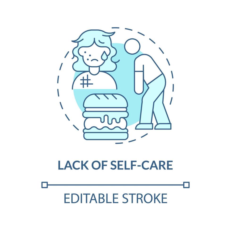 Self-care absence concept icon. Disregard individual health and hygiene. Overlook basic personal needs abstract idea thin line illustration. Vector isolated outline color drawing. Editable stroke