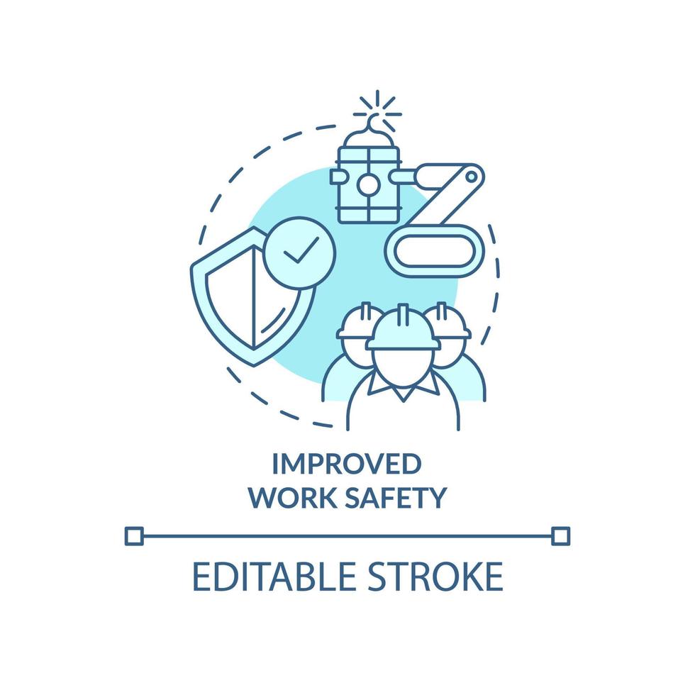 Improved work safety blue concept icon. Industrial automation advantages abstract idea thin line illustration. Isolated outline drawing. Editable stroke. Roboto-Medium, Myriad Pro-Bold fonts used vector