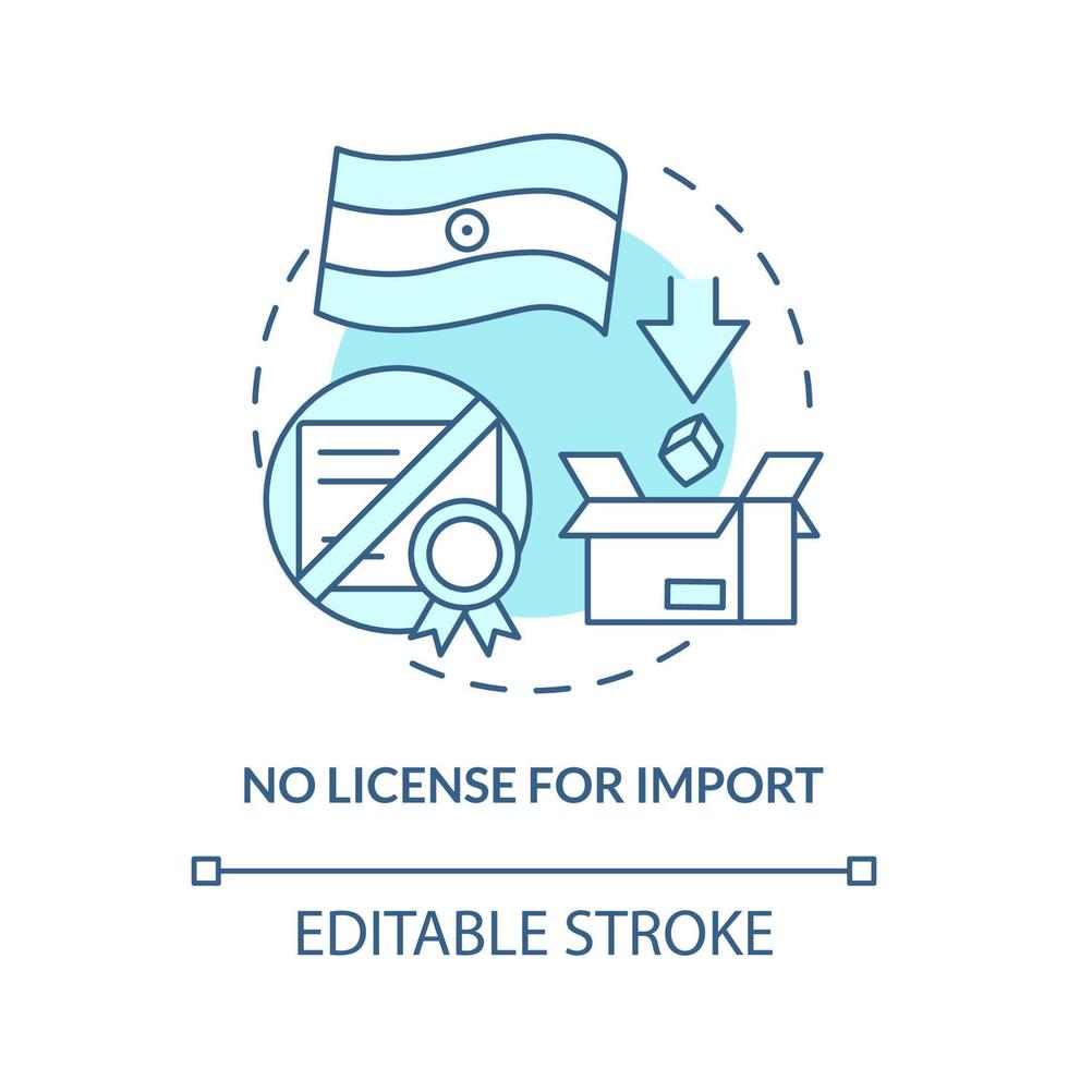 No license for import turquoise concept icon. Trading in foreign goods abstract idea thin line illustration. Isolated outline drawing. Editable stroke. Roboto-Medium, Myriad Pro-Bold fonts used vector