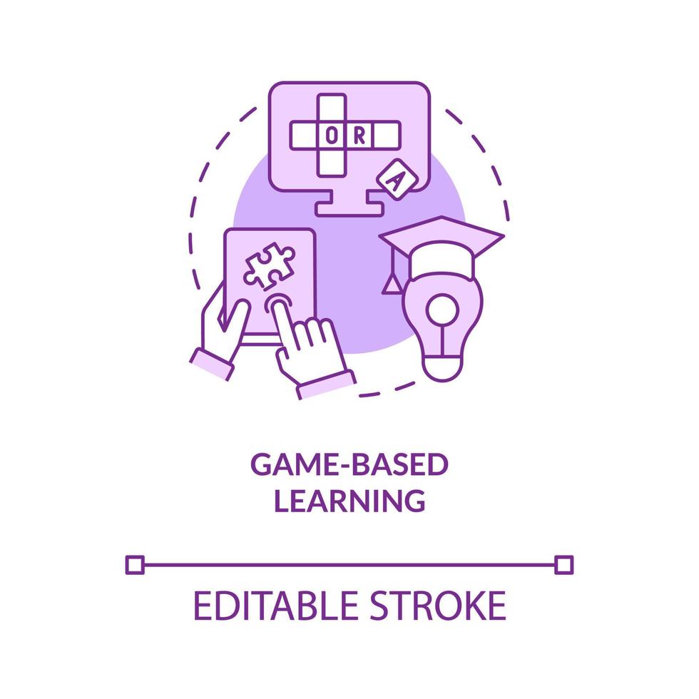 Game based learning purple concept icon. Engagement and motivation. Elearning abstract idea thin line illustration. Isolated outline drawing. Editable stroke. Roboto-Medium, Myriad Pro-Bold fonts used vector