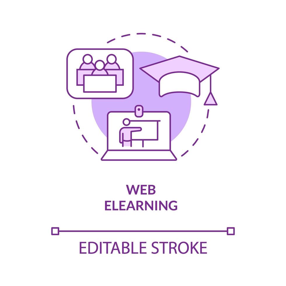 Web elearning purple concept icon. Distant education. Electronic classes abstract idea thin line illustration. Isolated outline drawing. Editable stroke. Roboto-Medium, Myriad Pro-Bold fonts used vector