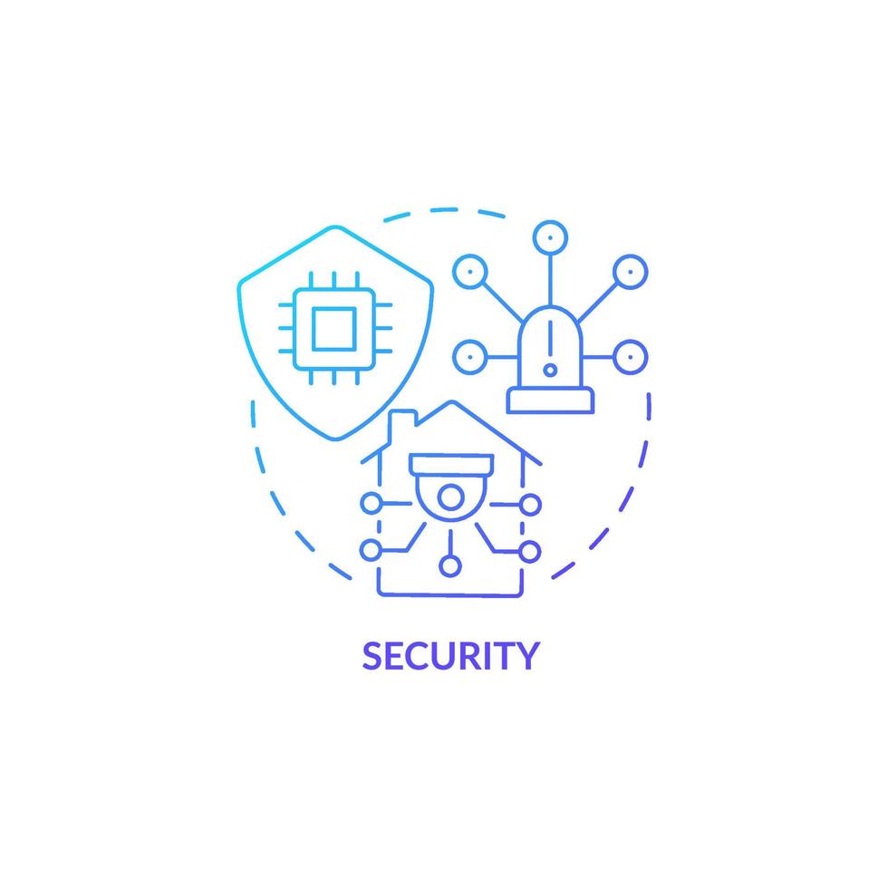 icono de concepto de degradado azul de seguridad. las tecnologías inteligentes aprovechan la ilustración de línea delgada de idea abstracta. monitoreo y control remoto. dibujo de contorno aislado. innumerables fuentes pro-bold utilizadas vector