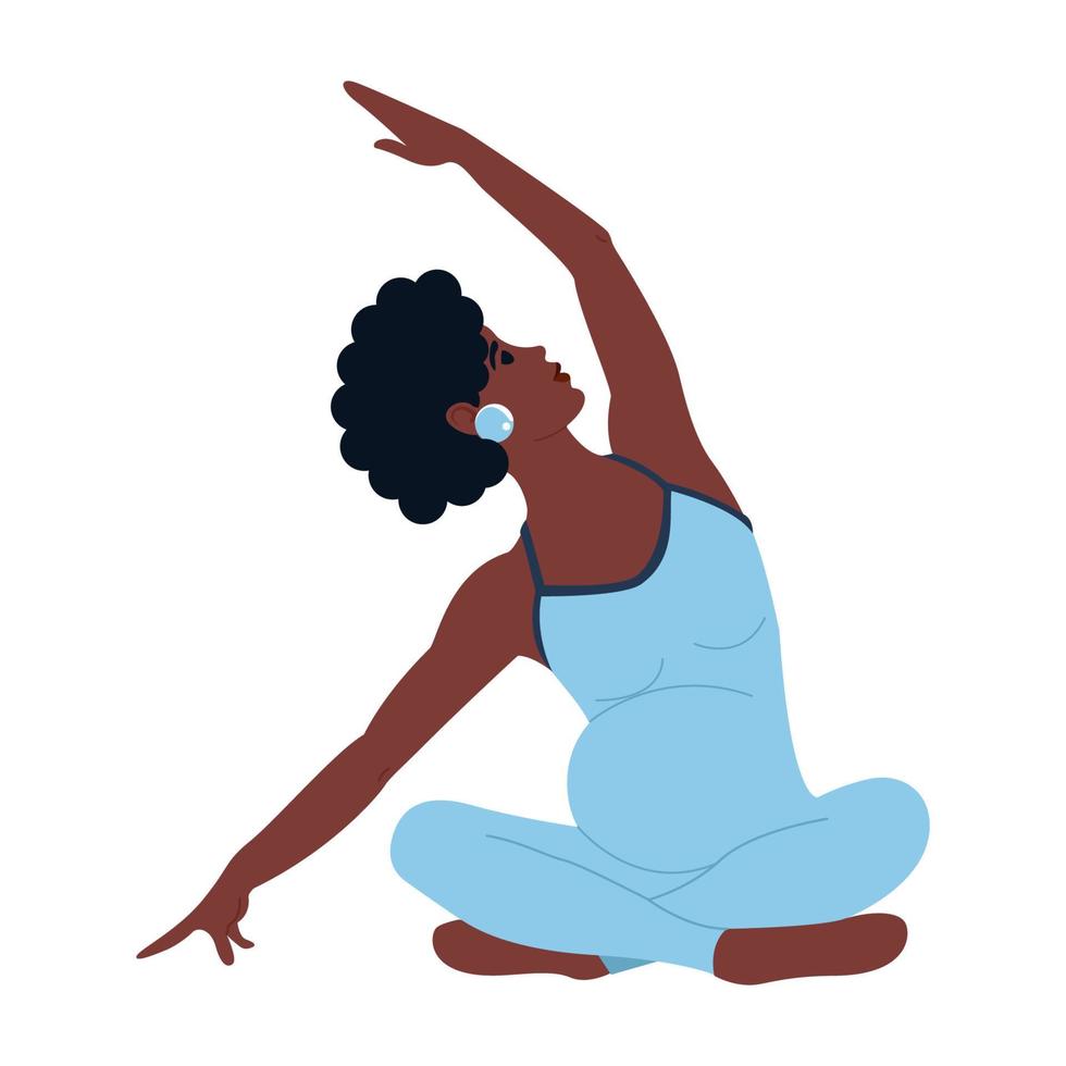 mujer embarazada afroamericana haciendo yoga. ilustración vectorial aislada vector