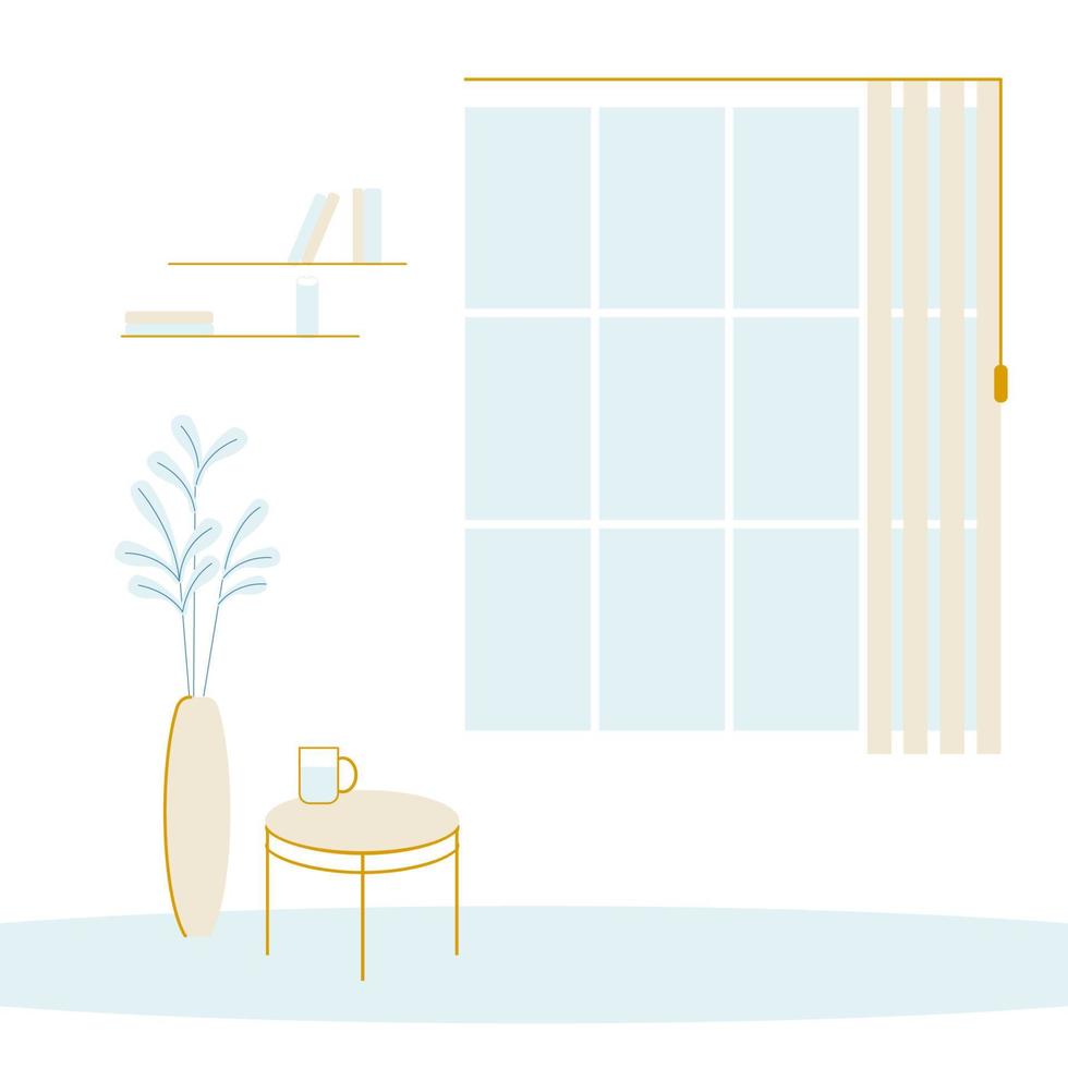 Flat minimalistic vector office interior with window. Workspace background