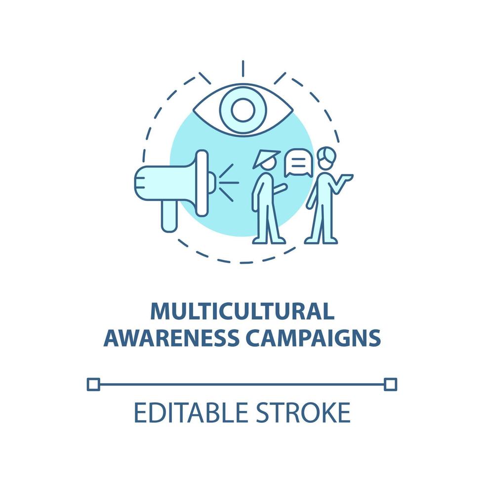 Multicultural awareness campaigns blue concept icon. Hate speech countering abstract idea thin line illustration. Positive social impact. Vector isolated outline color drawing. Editable stroke